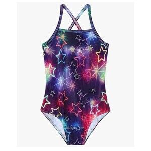 Fashion Girls One Piece Swimsuit Multicolor Star Pattern Size 140